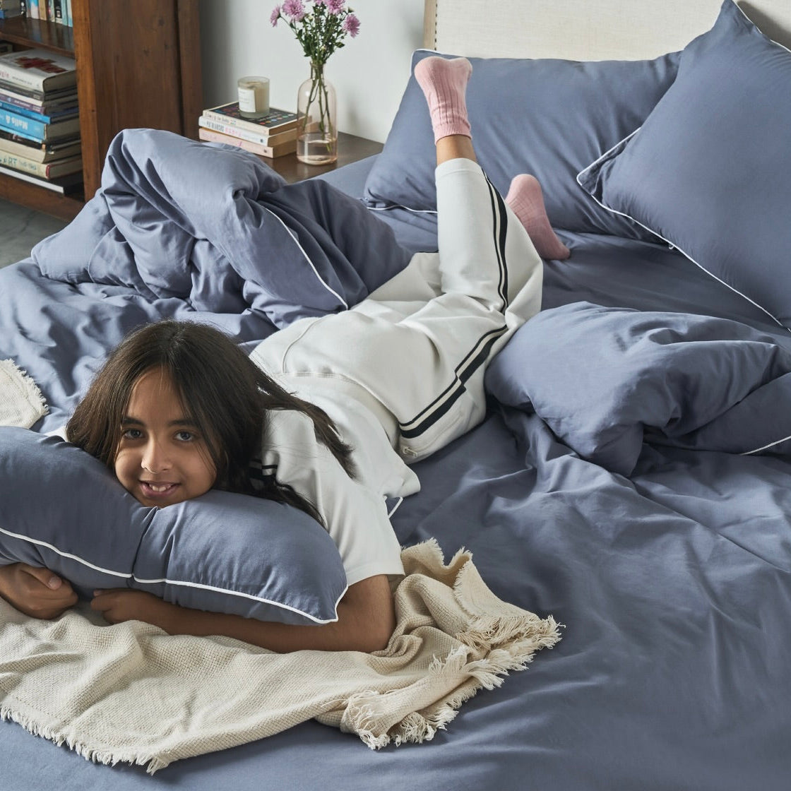 Piping Hotel Sheet Set | 300 Thread Count in Denim