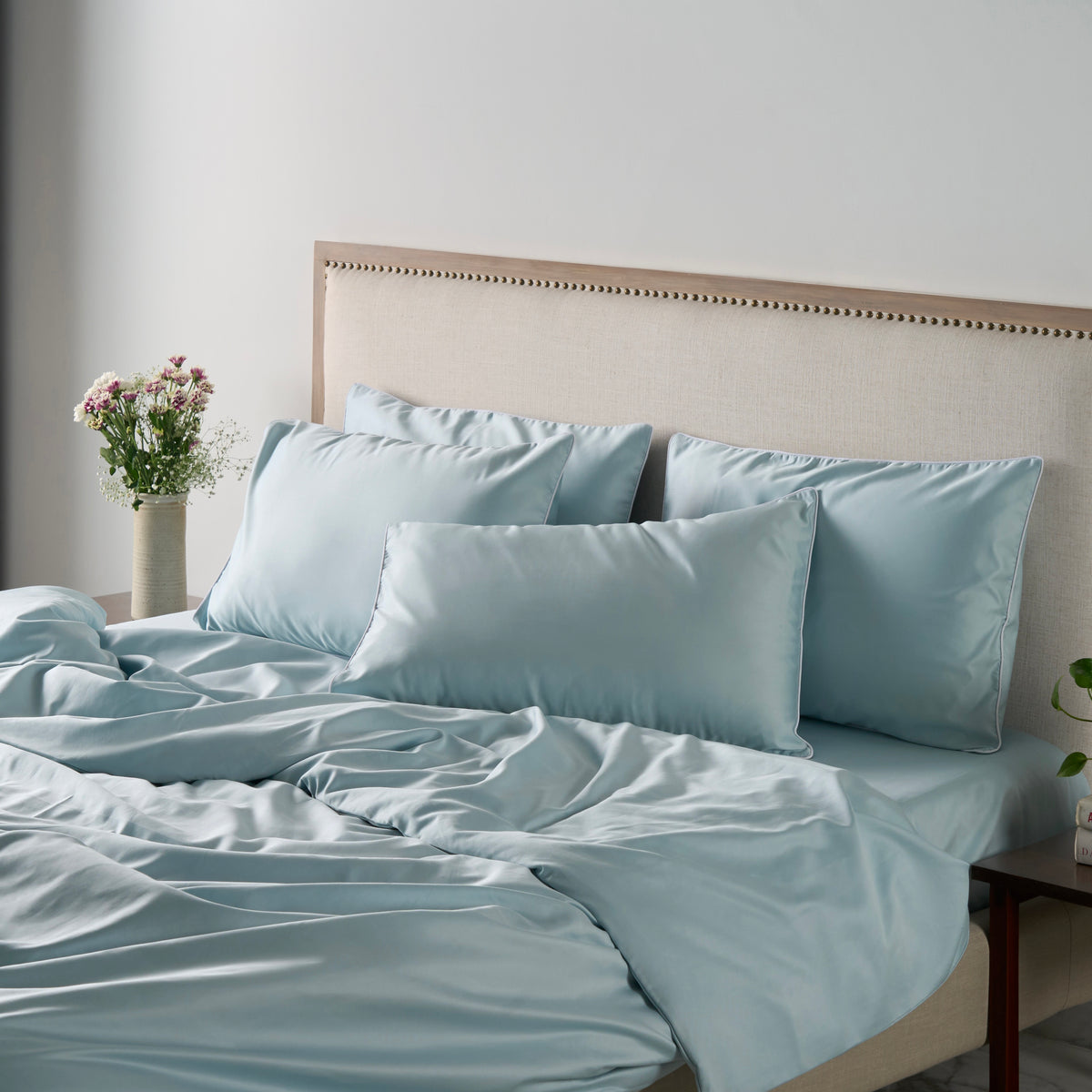 Piping Luxe Sheet Set | 600 Thread Count in Blue Mist
