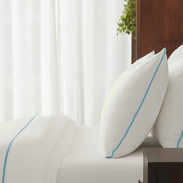 Clearance Duvet Cover in Piping White with Sky Blue Piping
