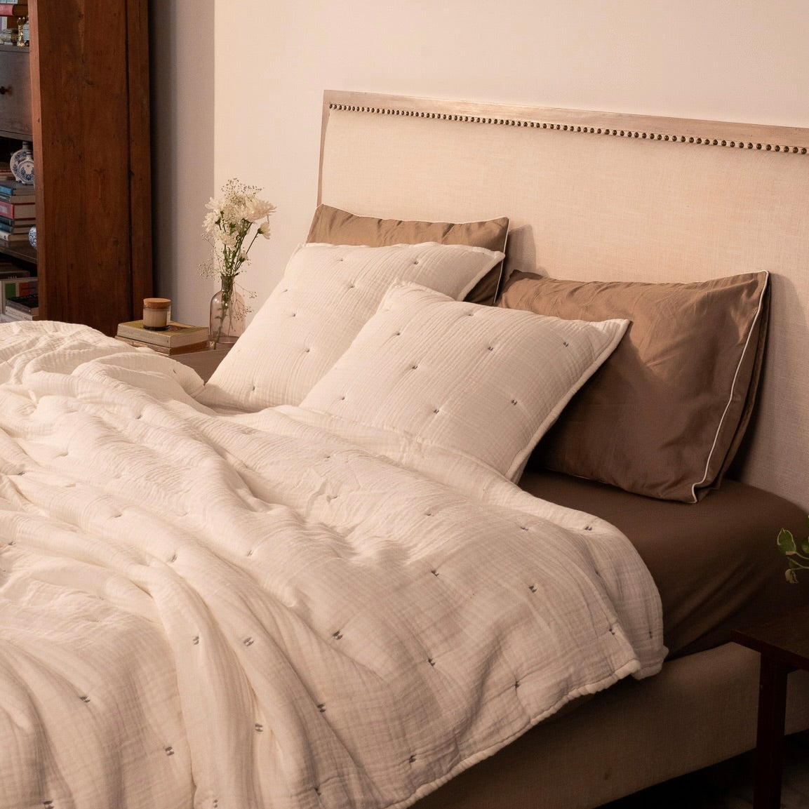 Cloud Cotton Gauze Quilted Shams in White