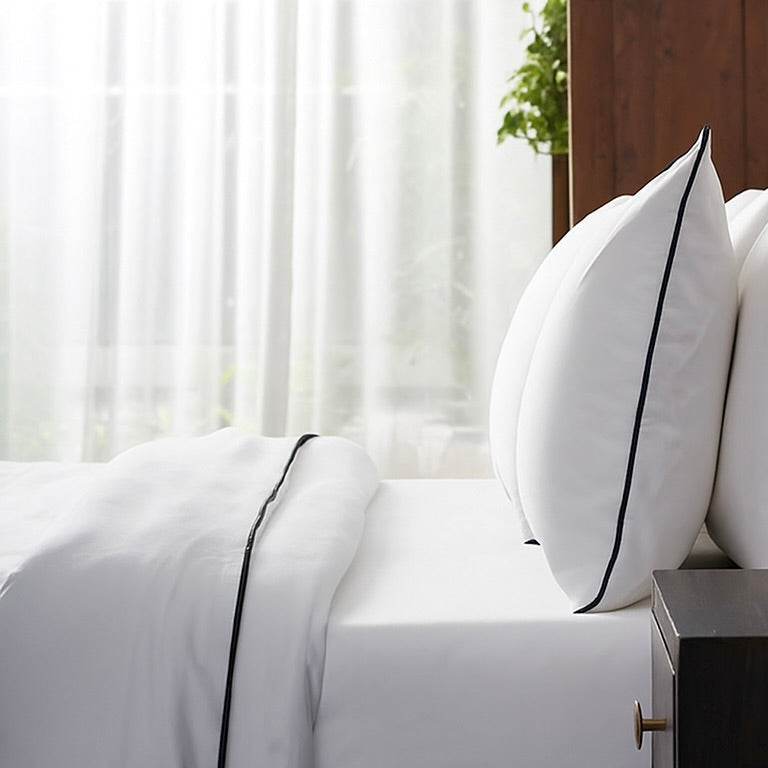 Piping Hotel Sheet Set | 300 Thread Count in White with Black Piping