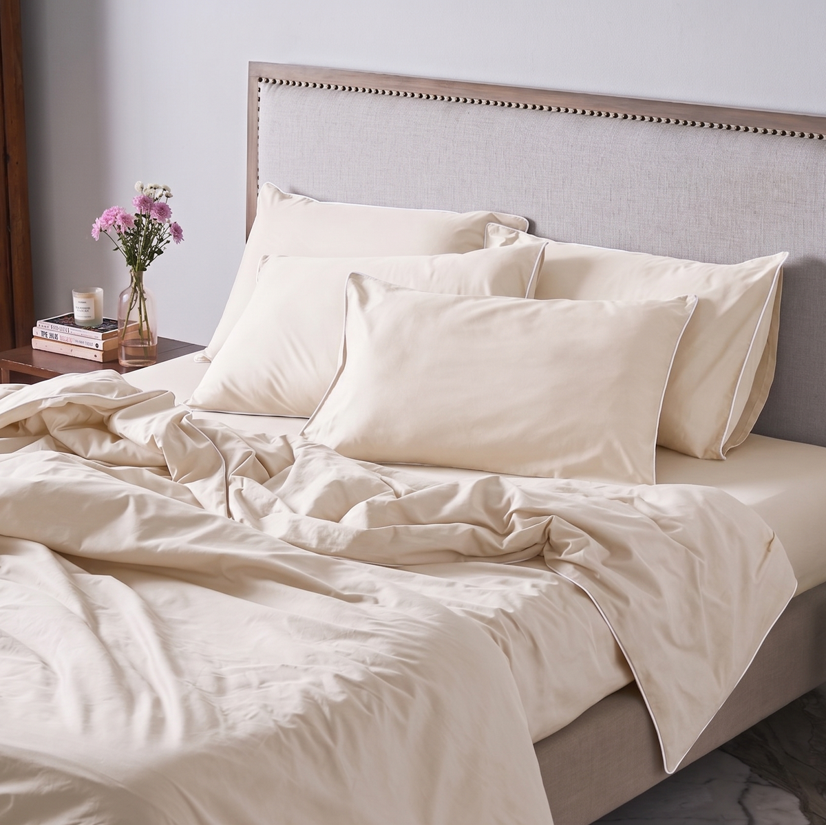 Piping Hotel Sheet Set | 300 Thread Count in Cream