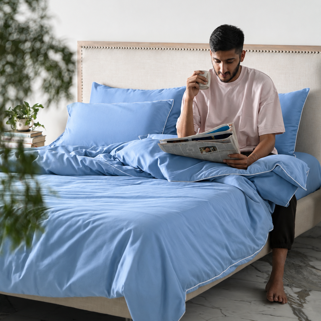 Piping Luxe Sheet Set | 600 Thread Count in Azure