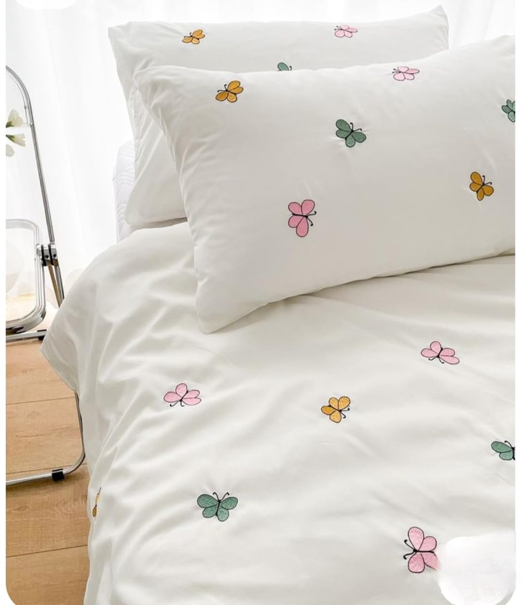 Butterfly Embroidered King Sheet Set in White Multicolor