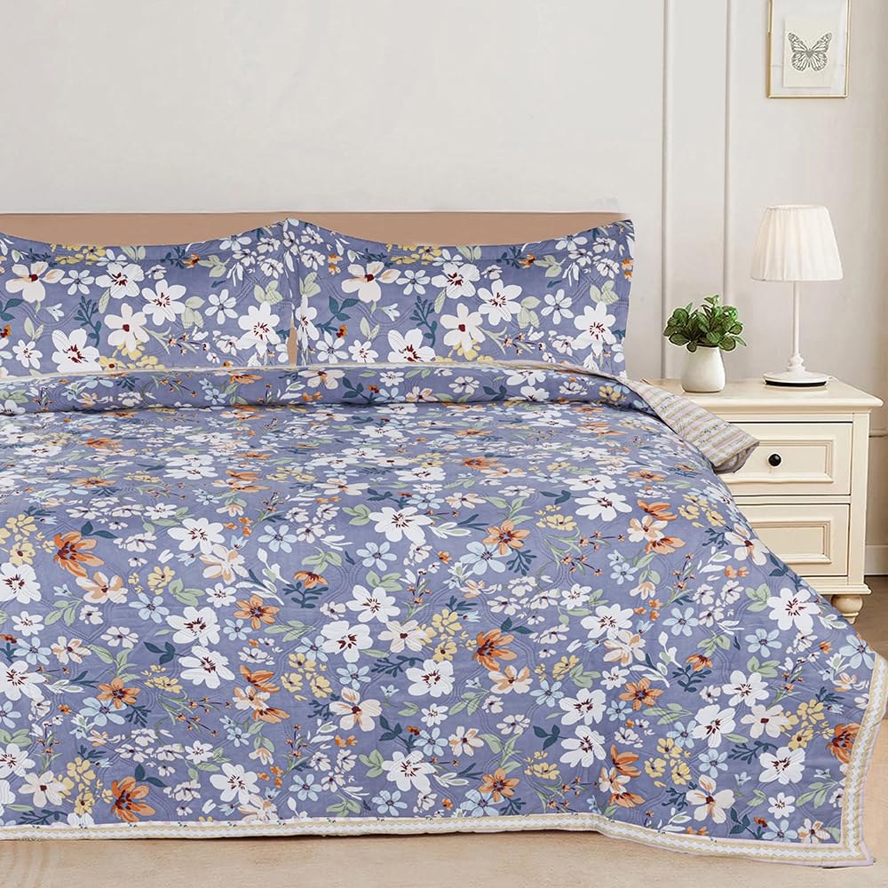Violet Meadow Quilted Bed Cover in Violet Floral