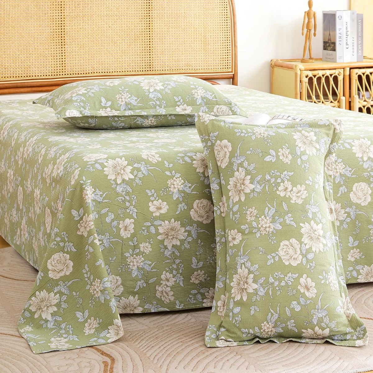 Sage Meadow Air Sheet Set in White and Sage