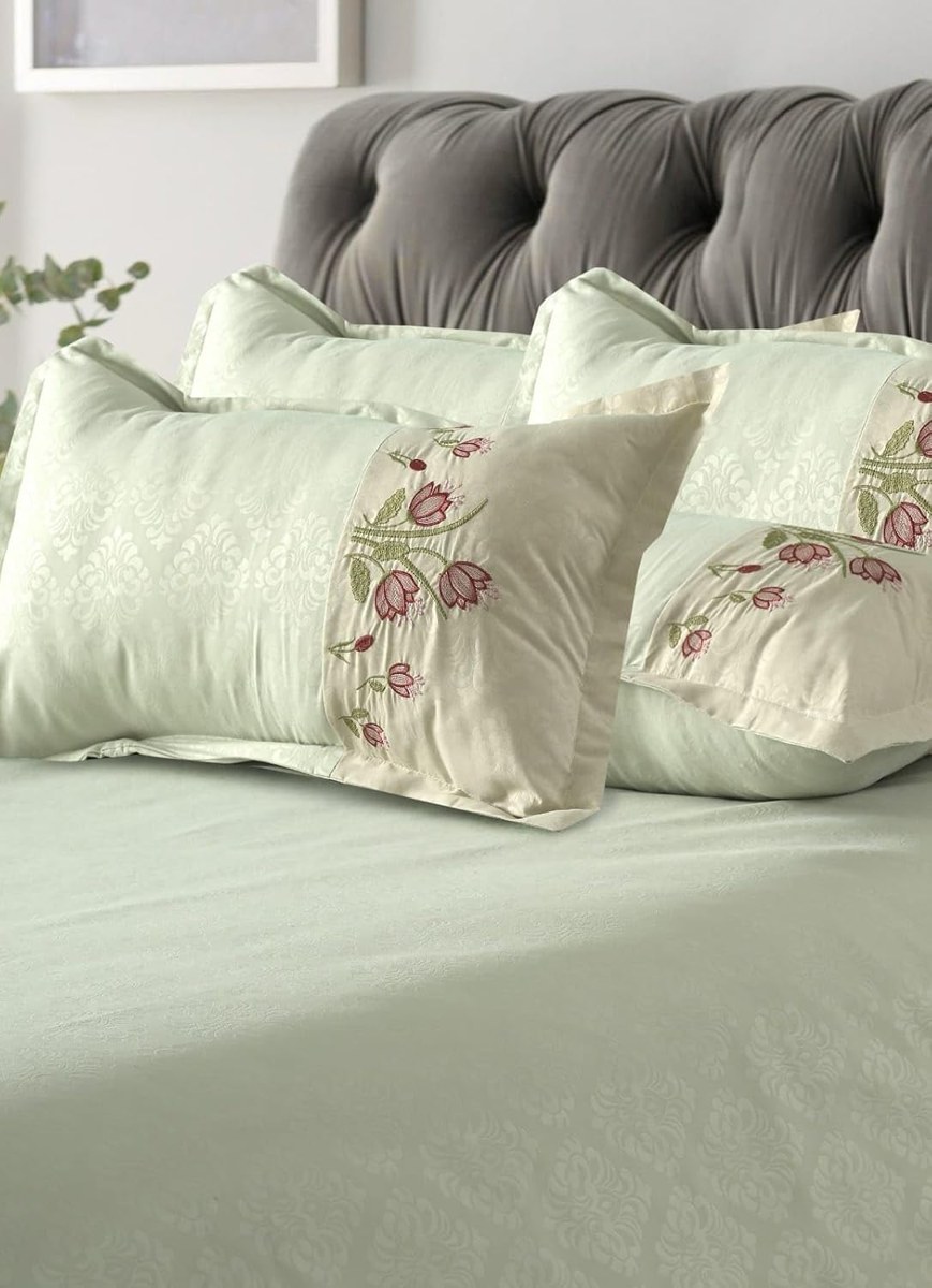 Embroidered Bloom King Sheet Set in Soft Sage