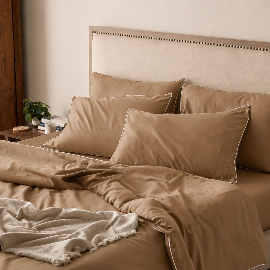 Piping Luxe Sheet Set | 600 Thread Count in Champagne