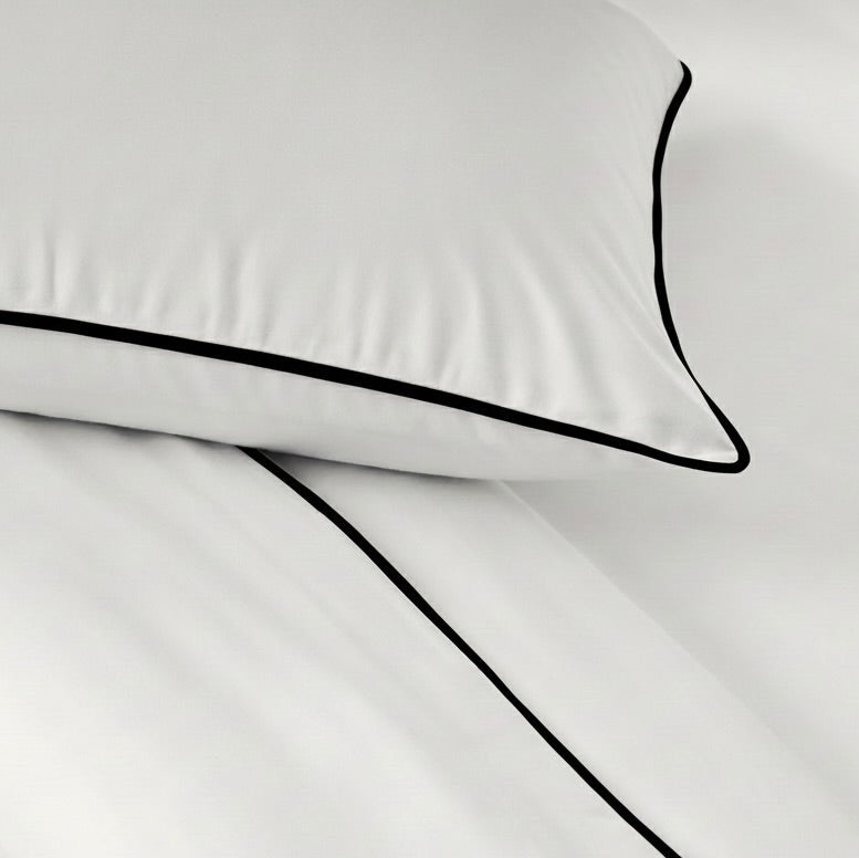 Piping Hotel Pillowcase Pair | 300 Thread Count in White with Black Piping